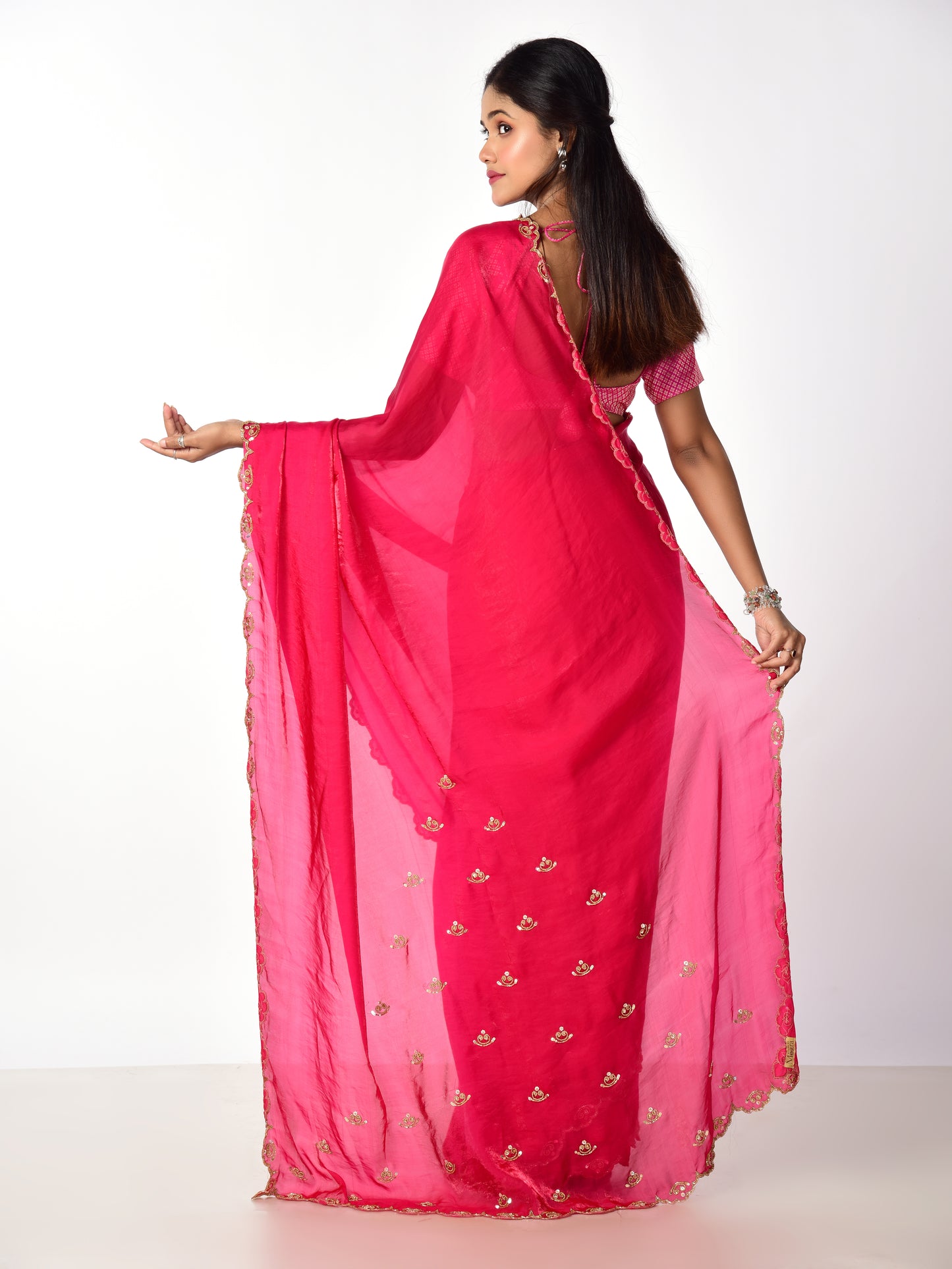 SHINE TISSUE PINK WITH KATDANA WORK