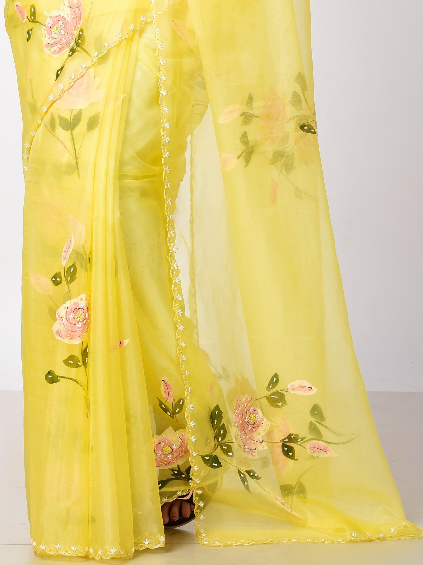 HAND PAINTED ORGANZA WITH KATDANA WORK
