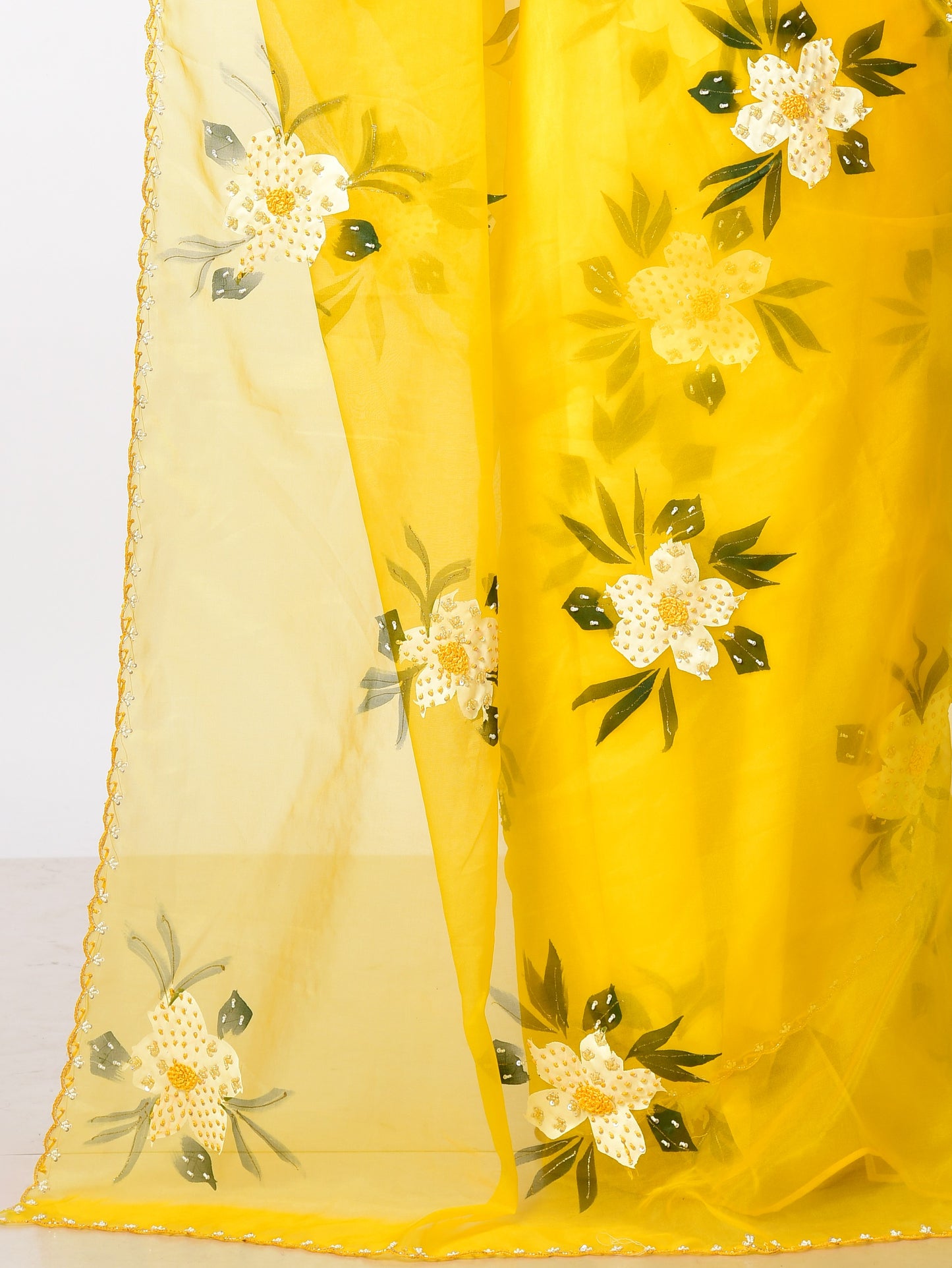 PILI PHOOL hand painted Organza with katdana work