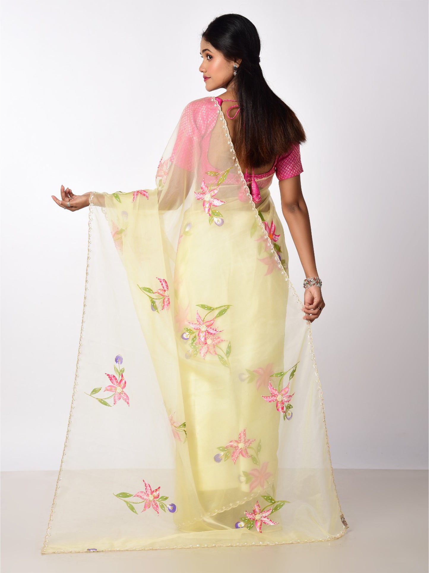 HAND PAINTED ORGANZA WITH KATDANA WORK