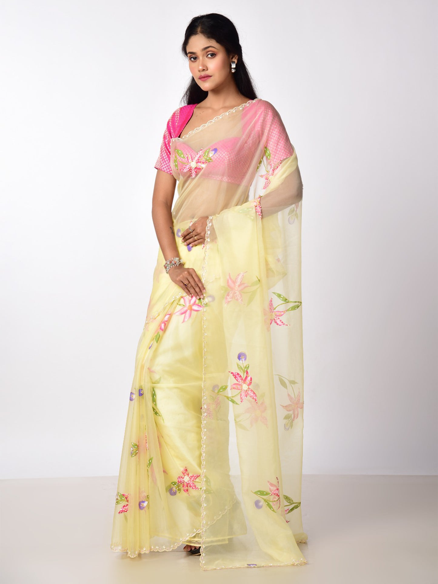 HAND PAINTED ORGANZA WITH KATDANA WORK