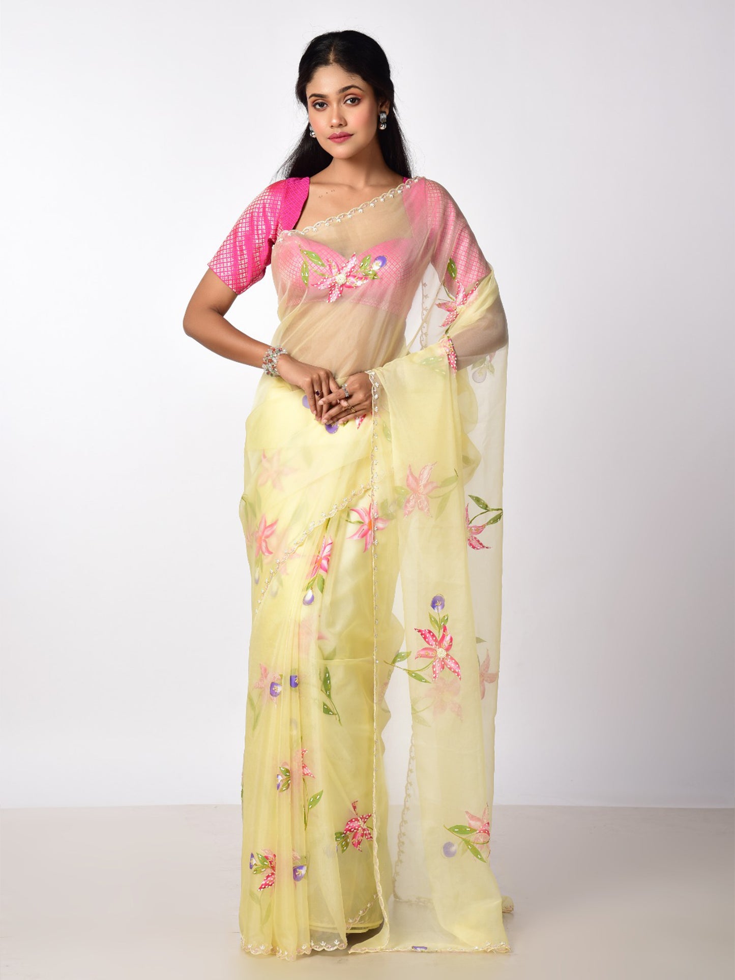 HAND PAINTED ORGANZA WITH KATDANA WORK