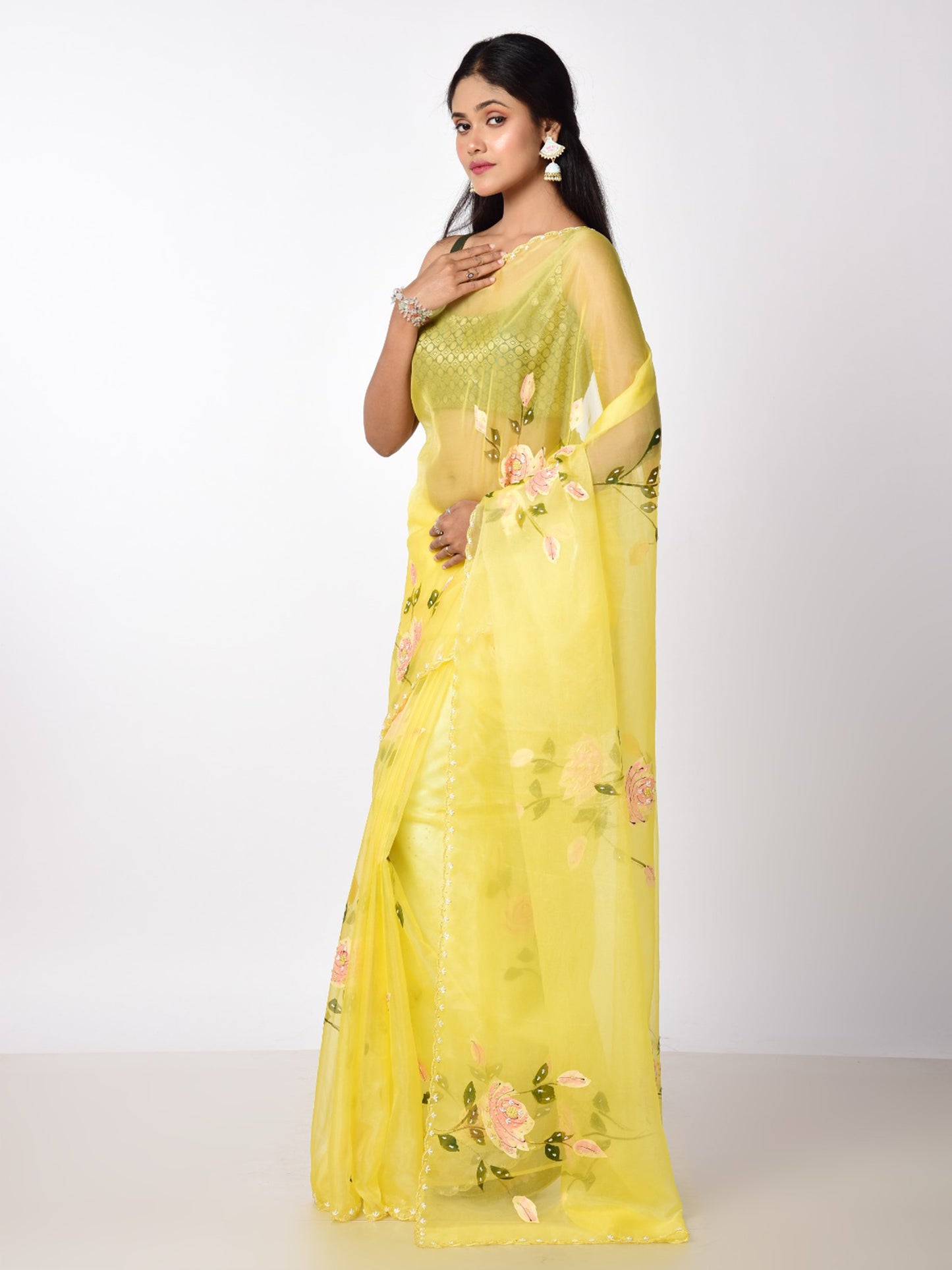 HAND PAINTED ORGANZA WITH KATDANA WORK
