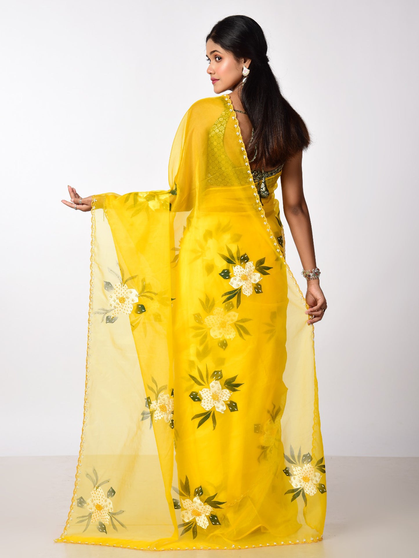 HAND PAINTED ORGANZA WITH KATDANA WORK