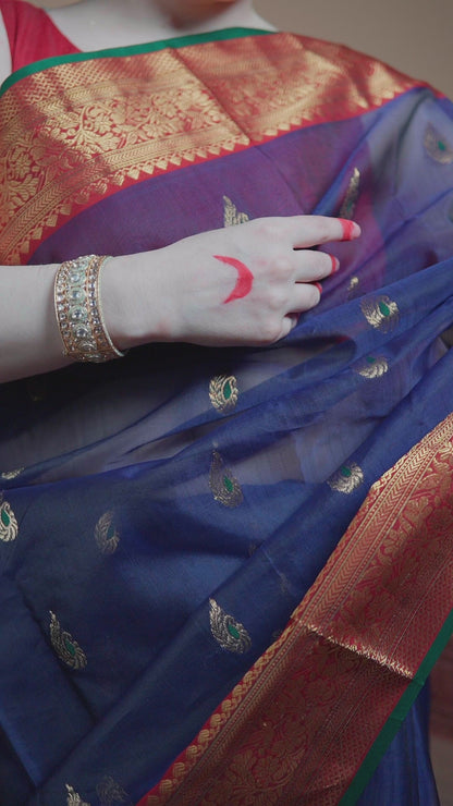 Neel Gulab katan silk chanderi