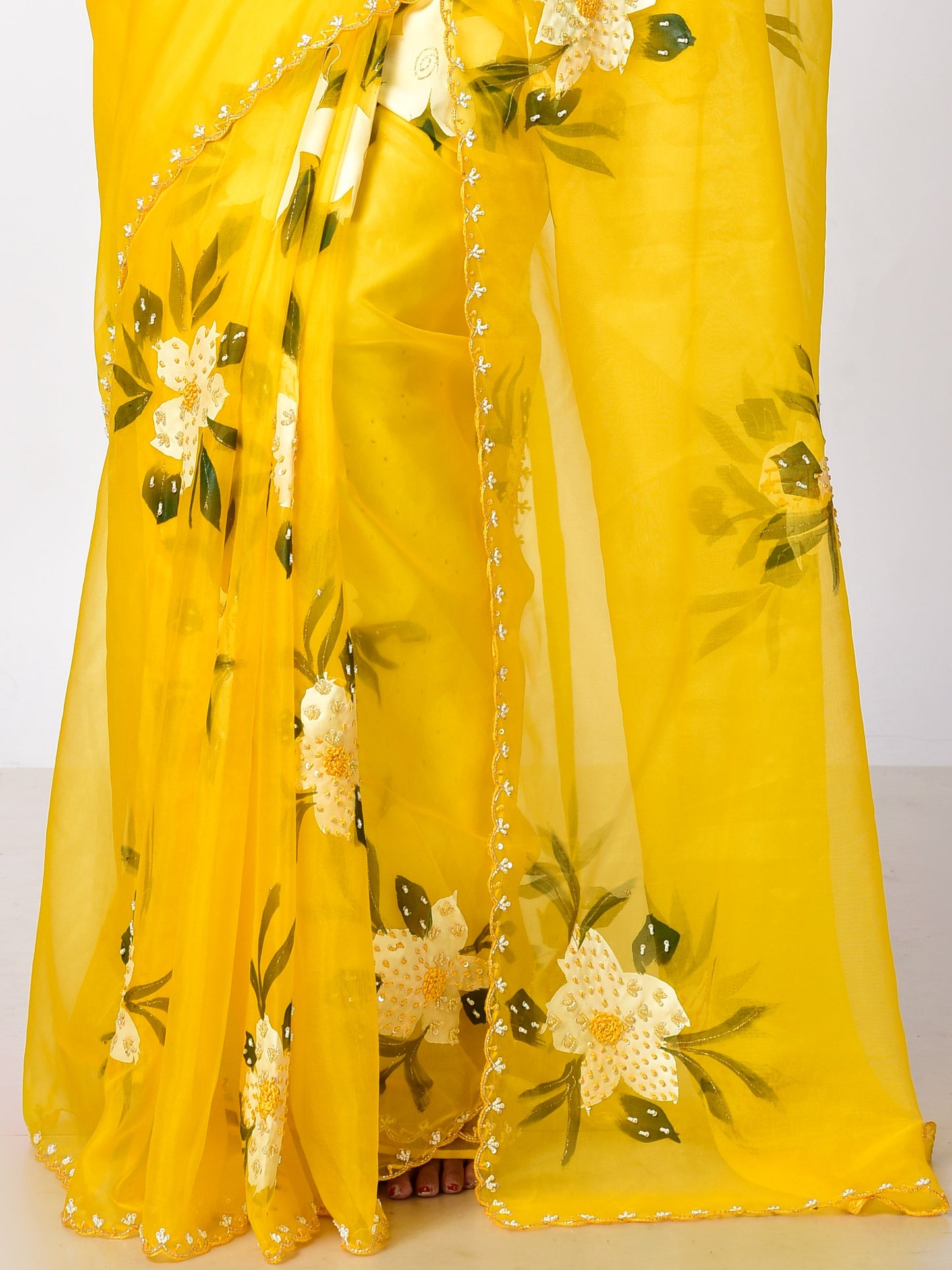 PILI PHOOL hand painted Organza with katdana work