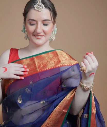 Neel Gulab katan silk chanderi