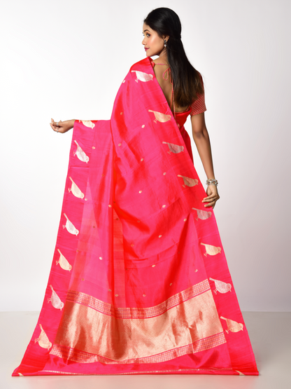 Gulnaar Pure katan silk/ silk single bird butta border