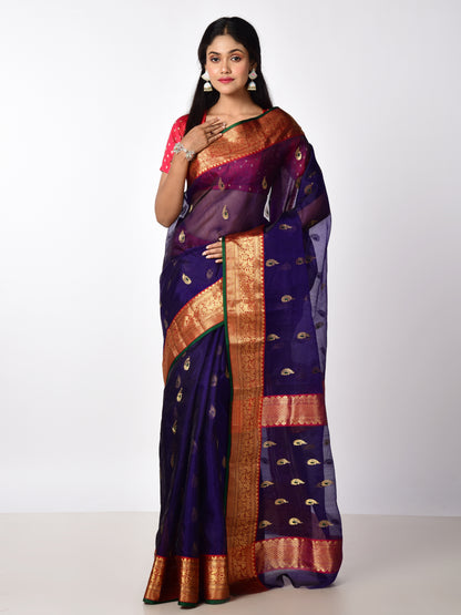 Neel Gulab katan silk chanderi