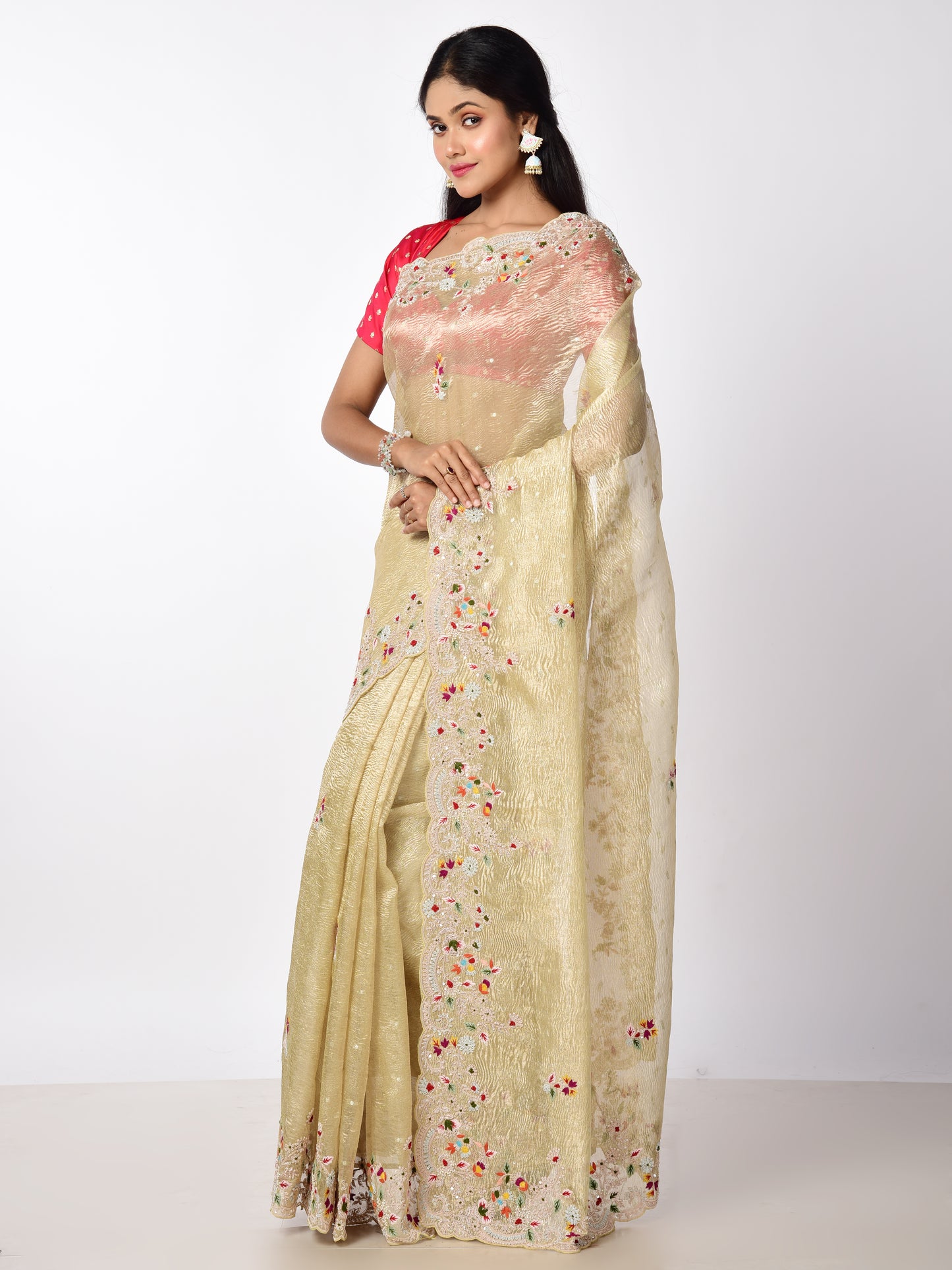 Crushed tissue multicolour zardosi