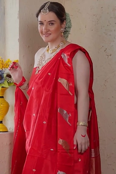 Gulnaar Pure katan silk/ silk single bird butta border