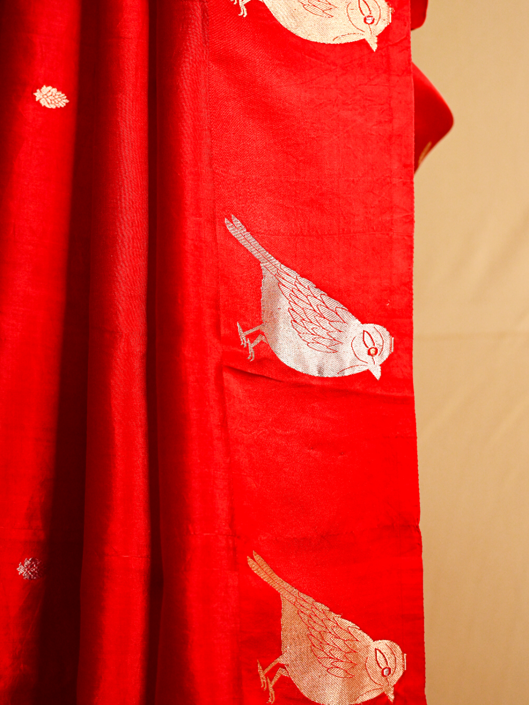 Gulnaar Pure katan silk/ silk single bird butta border