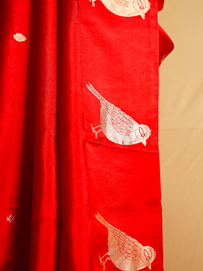 Gulnaar Pure katan silk/ silk single bird butta border